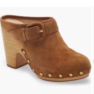 Veronica Beard Dacey Suede Mule Clogs, New, Pecan, Size 7M